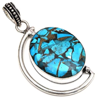 Colgante Azul Cobre Turquesa Piedras Preciosas Regalo Para Ella Joyería Plata 2" Foto 1 de 4