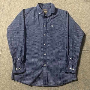 Ariat camicia aderente uomo blu medio geometrica manica lunga tasca con bottoni - Foto 1 di 8