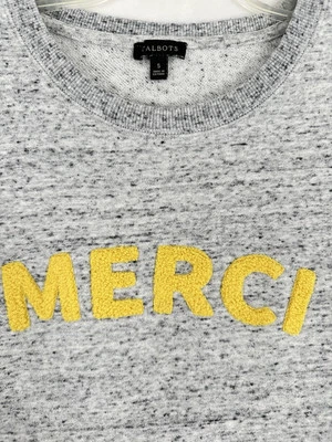 Talbots Small Merci Top Crew Neck Sweatshirt Gray Yellow Pullover Womens - Imagem 1 de 4