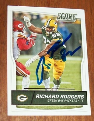 2016 Panini Score Green Bay Packers Richard Rodgers Hand Signed Autographed Card - Image 1 of 2