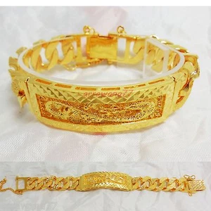 Dragon 22K 23K 24K THAI BAHT YELLOW Gold Plated  Women, Men's Bracelet 7.5 inch - Picture 1 of 2