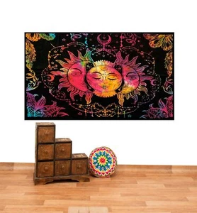 Tagesdecke Wandbehang Bunt Deko Tuch Sonne Mond Sterne Goa Hippie ca.200 x 140cm - Bild 1 von 6