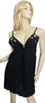 NUEVO CON ETIQUETAS $124 Oscar de la Renta Bata y Camisón MEDIANO Negro con Rosa Fantasía Foto 1 de 4