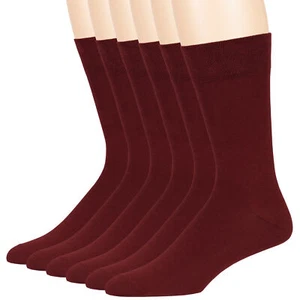 Men's Cotton 6 Pack Dress Solid Business Casual Crew Socks Large 10-13 Burgundy - Picture 1 of 9