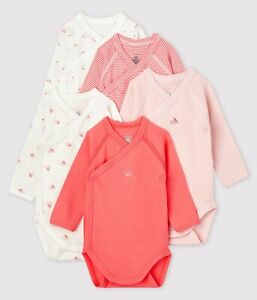 Petit Bateau Baby Girls 5 Pack Long Sleeve Bodysuit Set, Pink