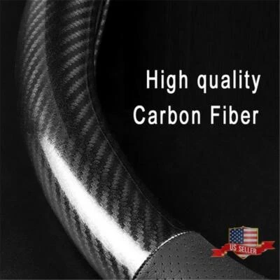 38cm Car Steering Wheel Cover Trim Carbon Fiber & Black Leather Non-Slip w/ Mark - Image 1 of 4