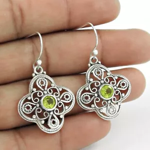 Mujeres Regalo Natural Peridoto Piedra Artesano Pendientes 925 Plata Joyería - Imagen 1 de 6