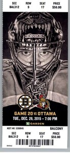Ottawa Senators vs Boston Bruins 12/29/2015 Ticket - Jimmy Hayes Hat Trick
