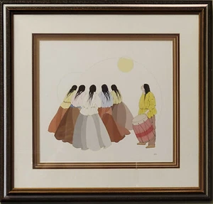 Diane O'Leary Indianerinnen tanzen mit Schlagzeuger Kunstdruck signiert gerahmt - Bild 1 von 5