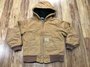 BOYS 2XS (4/5) - Carhartt Duck Flannel Quilted Lined Hooded Jacket - Picture 1 of 14