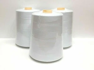3 Pcs. 12,000 Each Yards Sewing Machine Polyester Threads overlock Cones White - Picture 1 of 1