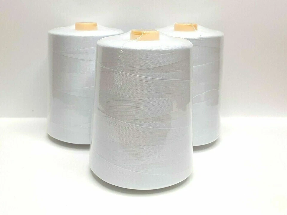 3 Pcs. 12,000 Each Yards Sewing Machine Polyester Threads overlock Cones  White - Image 1 of 1