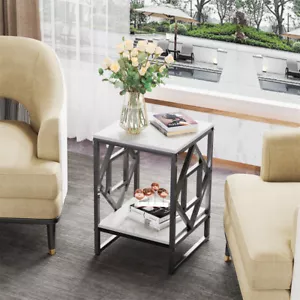 Sleek White Marble Side Table Sofa End Table Bedside Nightstand w Durable Frame - Picture 1 of 12