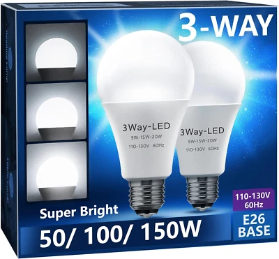 Briignite 3 Way LED Light Bulbs 50-100-150W Equivalent Daylight White 5000K, 3-W - Image 1 of 4