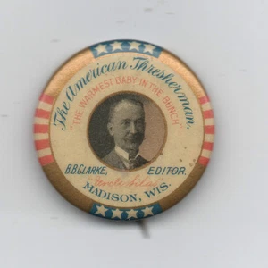 Pinback de celuloide 1910 The American Thresherman Magazine Madison Wisconsin - Imagen 1 de 1