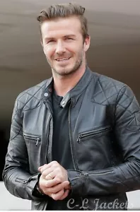 David Beckham Faux Leather Jacket Men's Black Motorcycle Jacket (BNWT) - Picture 1 of 4