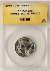 2015-P 25c Homestead WDDR-022 doble matriz inversa ANACS MS66 - Imagen 1 de 4