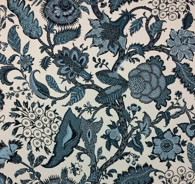 BALLARD DESIGNS LUCINDA JACOBEAN TEAL SUNBRELLA BLUE FLORAL FABRIC 2.7 YARD 54"W - Image 1 of 4