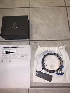 Versace La Medusa Classic Leather Belt Size 36 US / 90 EU Blue - Picture 1 of 13