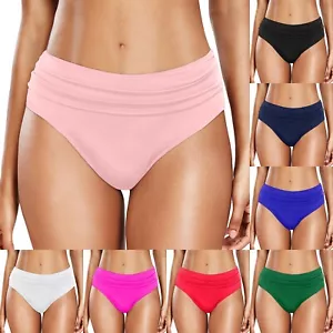 Women High Waist Bikini Bottoms Swim Briefs Beach Shorts Ruched Panies Swimwear - Picture 1 of 35