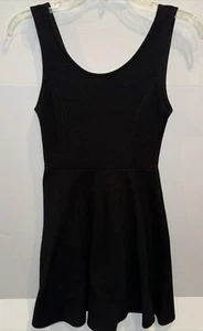 Lush Size Small Black Ribbed Knit Polyester Blend Skater Dress Sleeveless Short - Picture 1 of 6