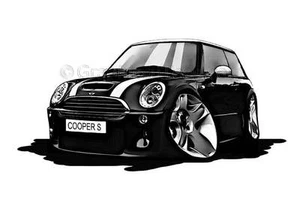 Mini Cooper S caricatura negra coche dibujos animados estampado A4 - Imagen 1 de 1