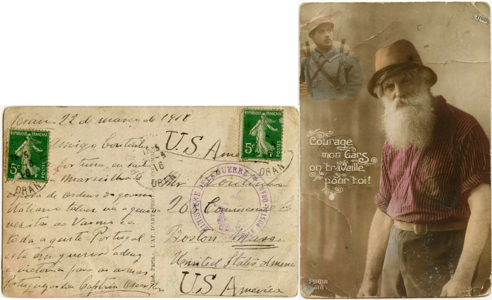 FRANCE ALGERIA WW1 CENSORED PPC 1916 ORAN to USA - Image 1 of 1