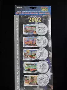 2002 cinque quartieri di stato con cinque francobolli portafoglio "Saluti dall'America" - Foto 1 di 1