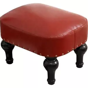 Small Foot Stool For Living Room Brown Leather Stool Vintage Upholstered Footres - Picture 1 of 7