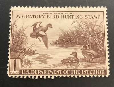 US Scott RW9 Duck Stamp 1942 MLH OG F/VF - Image 1 of 2