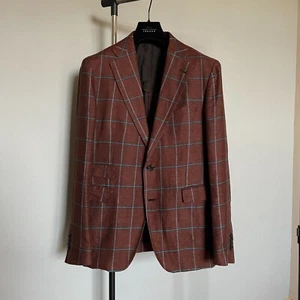 Tagliatore Men’s Red Checkered Linen Unlined Blazer – Size EU50R / US/UK40R - Picture 1 of 16
