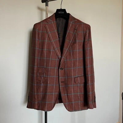 Tagliatore Men’s Red Checkered Linen Unlined Blazer – Size EU50R / US/UK40R - Image 1 of 4