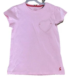 Joules NWT Pink Cassie Heart Patches Pocket Valentine Cotton T-Shirt Girls 7 - Picture 1 of 7