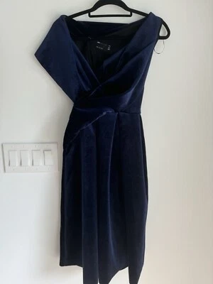 Asos Design Women’s Petite 4 Off One Shoulder Velvet Deep Blue Mini Dress NEW - Image 1 of 4