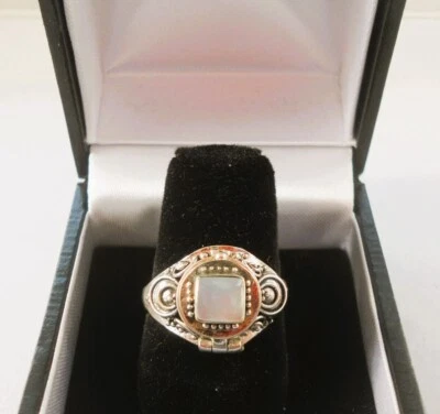 Handmade Sterling Silver Mother of Pearl Poison Ring Size 7 LAST ONE - Image 1 of 4
