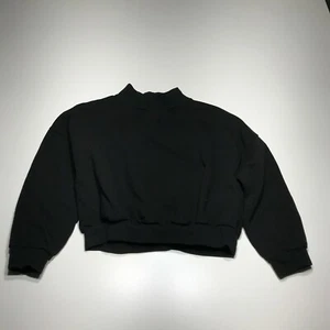 Boohoo Sweatshirt Womens Size 12 US Black Cropped Mock Neck 3/4 Sleeve Midriff - Picture 1 of 12