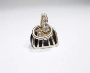 VINTAGE EMAILLE SCHWARZ DAMEN TASCHE HANDTASCHE ANHÄNGER CHARM STERLINGSILBER 925 - Bild 1 von 7