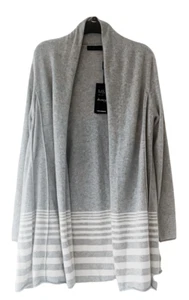 COLECCIÓN M&S CÁRDIGAN PLATA MEZCLA CACHEMIR PURO DOBLADILLO A RAYAS COSTURA OSCILANTE - Imagen 1 de 4