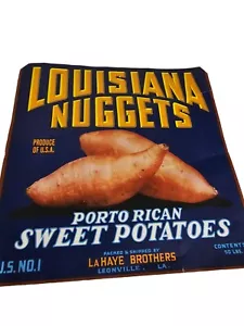 Etichetta cassa patate dolci pepite Louisiana vintage La Haye Bros LEGGI - Foto 1 di 2