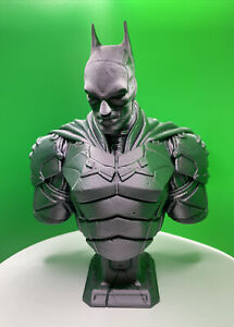 The Batman Bust Statue 3D Printed in Silk Silver PLA |  10 Inches Tall