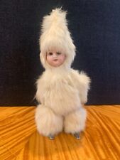GREAT ANTIQUE WIND-UP WALKING FUR SNOW BABY DOLL  BISQUE FACE/GLASS EYES-GERMANY