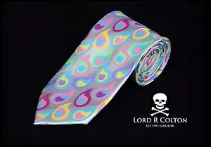 Lord R Colton Masterworks Tie - Capri Silver Pink Lime Paisley Necktie - New - Picture 1 of 3
