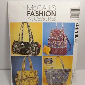 McCalls Fashion Accessories Sewing Pattern 4118 Handbags Purses Totes Backpack - Picture 1 of 3