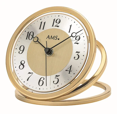 AMS 5179 Tischuhr Funk Funktischuhr modern gold Metallgehäuse Aluminium - Bild 1 von 2