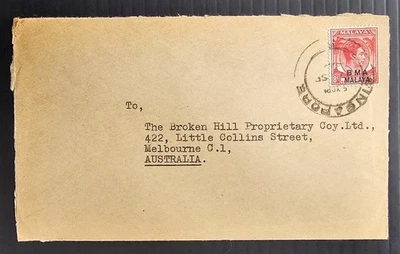Malaya BMA 1946 cubierta lazos 8c sello cd Singapur-Melbourne Foto 1 de 2