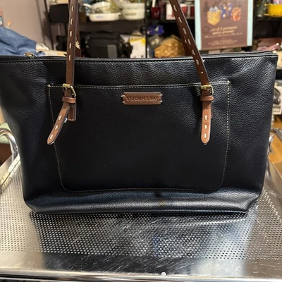 Bolso de Mano John's Bay Negro con Correas Marrones. Excelente estado Foto 1 de 4