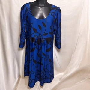 R&B Collection Women’s L Stretch Knee-Length Blue/Black Floral Empire Dress - Picture 1 of 13