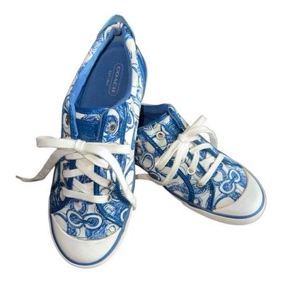 Zapatillas de lona Coach Barrett Scribble “C” azul blanco pat. Cuero 8B A1054 Y2K Foto 1 de 4