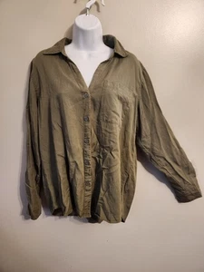 Knox Rose Olive Green Button Up Top Shirt Boho Cottagecore Womens M - Picture 1 of 6