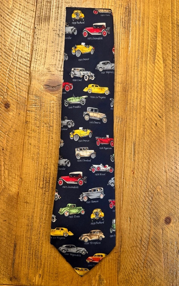 Галстук Alynn Neckwear США мужской темно-синий автомобильный узор 100% шелк - Изображение 1 из 3